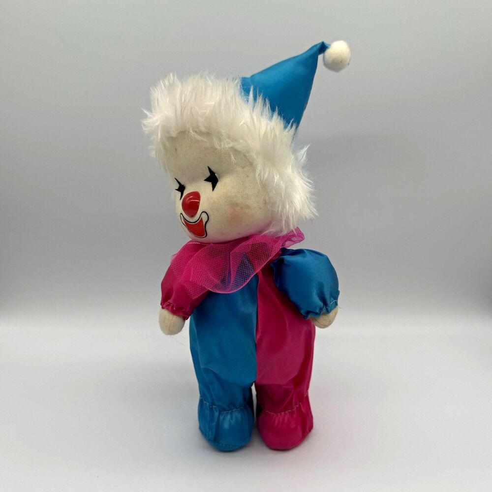 Vntg Poter Standing Clown Doll Musical WORKS Moves Head Wind Up 11”
